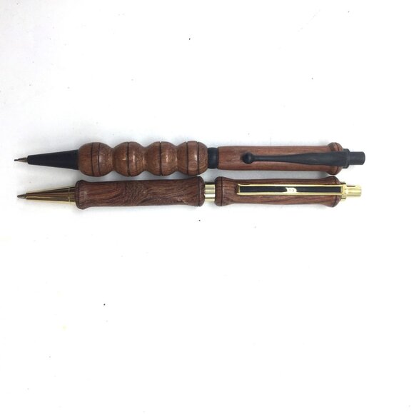 Handcrafted Wooden Mechanical Pencil Set With Brass Accents - Picture 1 of 8